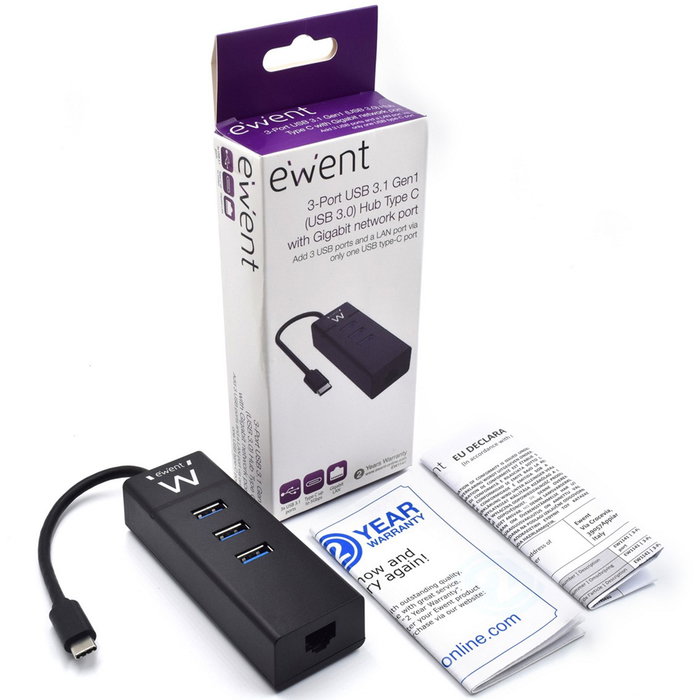 Ewent ew1141 hub tipo-c 3pts.usb 3.1+1pto. gigabit