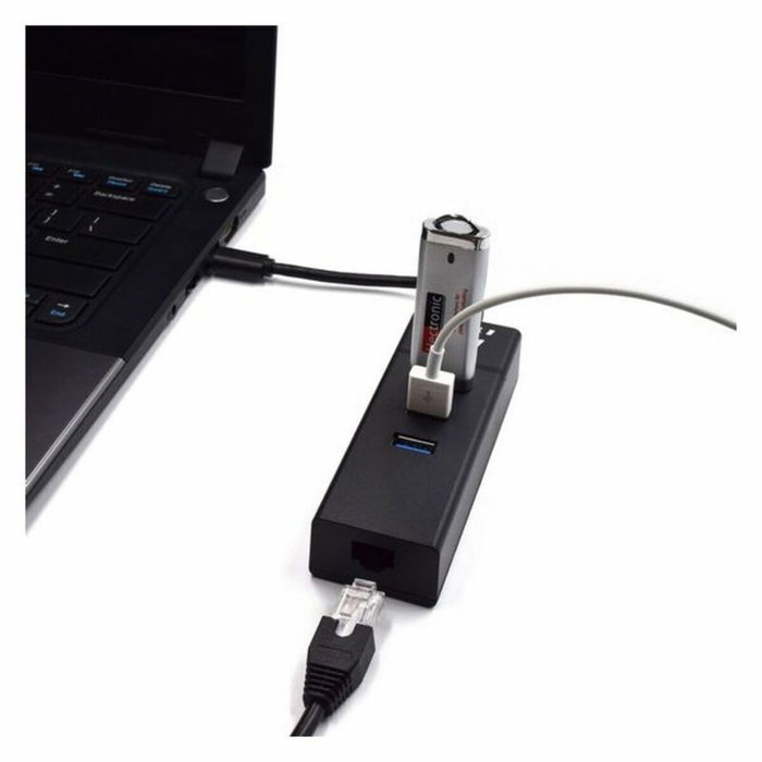Ewent EW1141 Hub USB Tipo C con 3 Puertos USB 3.1 y Gigabit LAN Negro