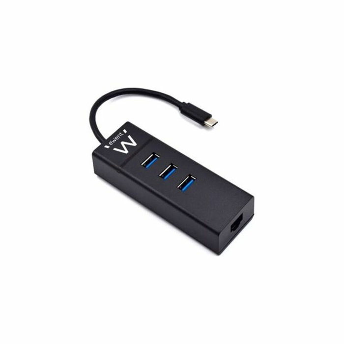 Ewent EW1141 Hub USB Tipo C con 3 Puertos USB 3.1 y Gigabit LAN Negro