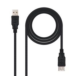 NANOCABLE CABLE USB 2.0, TIPO A/M-A/H, NEGRO, 3.0 M, 3 m, USB A, USB A, USB 2.0, Macho/Hembra, Negro