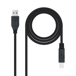 NANOCABLE 10.01.0802-BK, 2 m, USB A, USB B, USB 3.2 Gen 1 (3.1 Gen 1), Macho/Macho, Negro