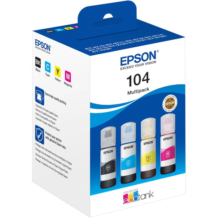 Epson Multipack de Tinta EcoTank 104 (C13T00P640) - Negro, Cian, Magenta, Amarillo Epson Multipack de Tinta EcoTank 104 (C13T00P640) - Negro, Cian, Magenta, Amarillo