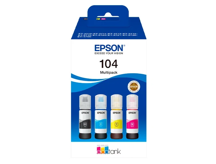 Epson Multipack de Tinta EcoTank 104 (C13T00P640) - Negro, Cian, Magenta, Amarillo Epson Multipack de Tinta EcoTank 104 (C13T00P640) - Negro, Cian, Magenta, Amarillo