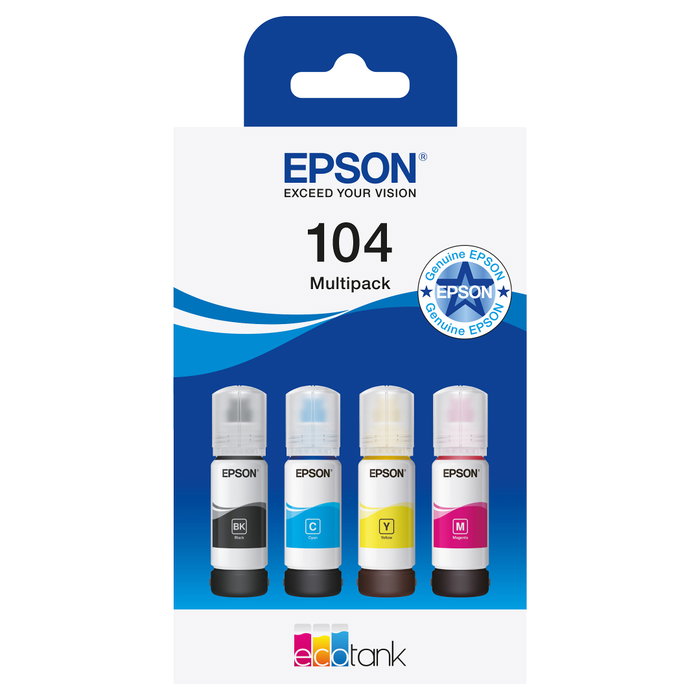 Epson Multipack de Tinta EcoTank 104 (C13T00P640) - Negro, Cian, Magenta, Amarillo Epson Multipack de Tinta EcoTank 104 (C13T00P640) - Negro, Cian, Magenta, Amarillo