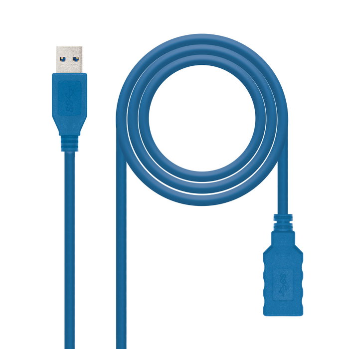 Nanocable Cable Alargador USB 3.2 Gen 1 de 1m, USB A Macho a USB A Hembra, Azul