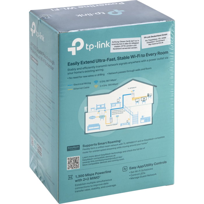 TP-Link TL-WPA8631P Kit Powerline Wi-Fi AC1200 Gigabit con Enchufe Integrado Blanco