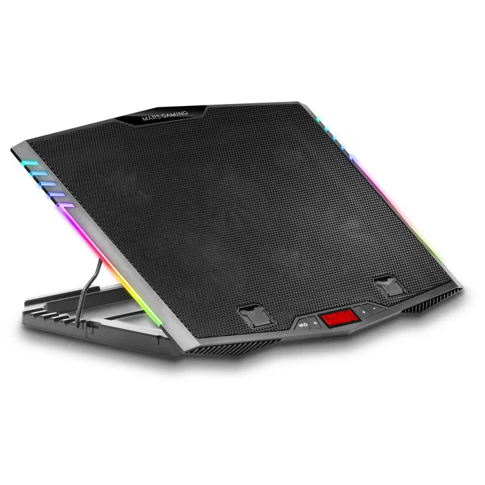 Mars Gaming MNBC5 Soporte de Refrigeración para Portátiles hasta 19" con 6 Ventiladores, Iluminación ARGB, 7 Posiciones de Altura, Stand para Smartphone y 2 Puertos USB
