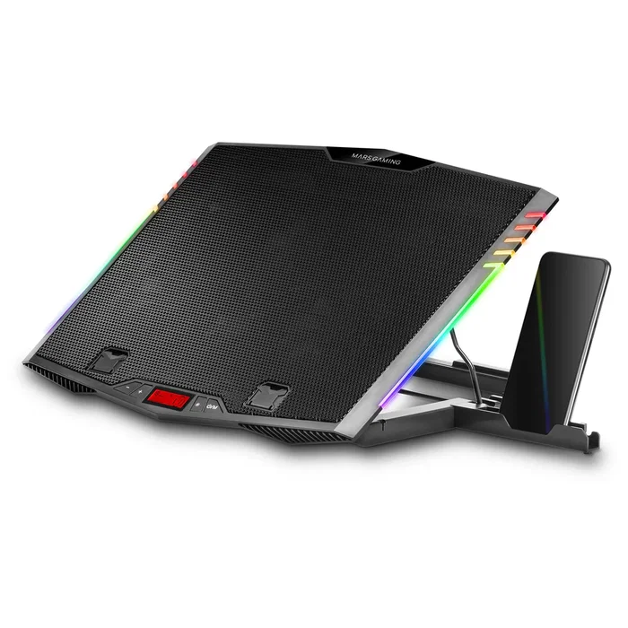 Mars Gaming MNBC5 Soporte de Refrigeración para Portátiles hasta 19" con 6 Ventiladores, Iluminación ARGB, 7 Posiciones de Altura, Stand para Smartphone y 2 Puertos USB