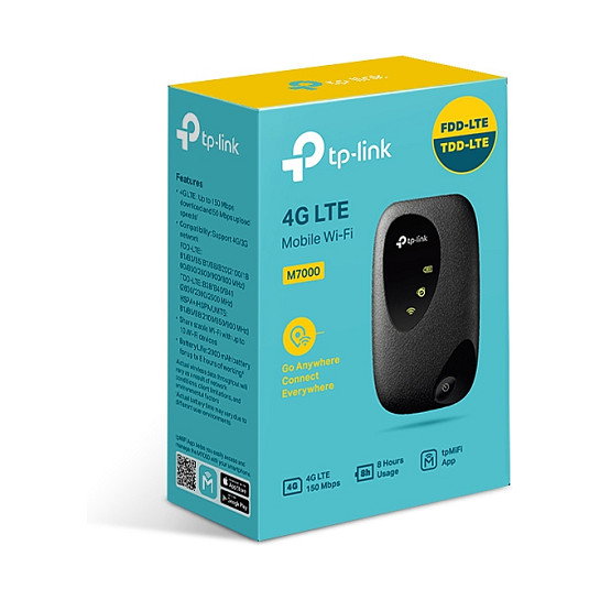 TP-Link M7000 - Router Móvil 4G LTE con Batería 2000mAh, 300 Mbps Wi-Fi 4, Compatible con MicroSIM, Negro