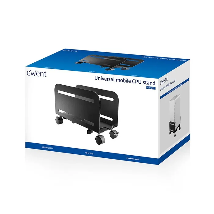 Ewent EW1291 Carro/Soporte Móvil para CPU con Ruedas (2 Bloqueables) y Base Ajustable de 10.9-20.9 cm, Negro