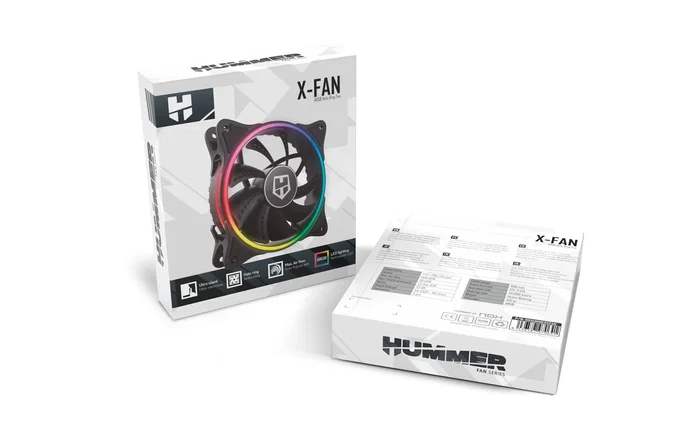 Nox Hummer X-Fan Ventilador para Caja de PC 12 cm 120mm Negro con Iluminación LED ARGB Halo Ring, 1100 RPM, 22 dB, 32 CFM, 1.2 mmH2O