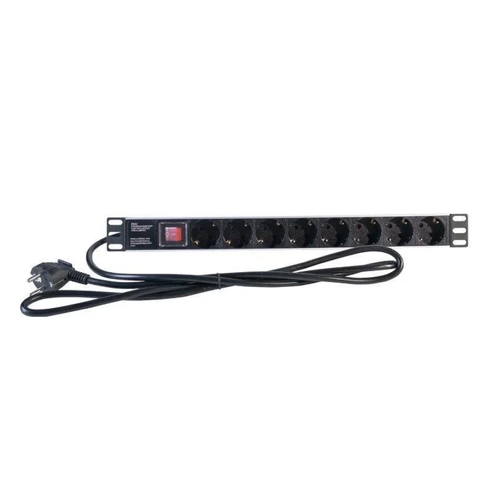 2LAN Regleta PDU Bandeja Eléctrica 19" 8 Enchufes Schuko con Interruptor, 3500W, 16A, Cable 2m, Modelo REG8SCHINT