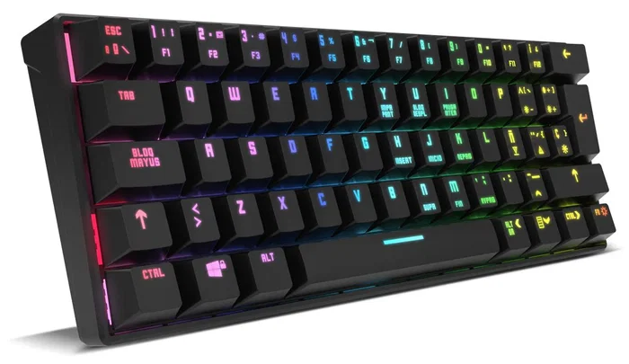 Krom Kluster Teclado Gaming Mecánico Mini 60% RGB Bluetooth 5.0 y USB Cable Negro - Teclado Inalámbrico Wireless con Switches Outemu Red y 62 Teclas
