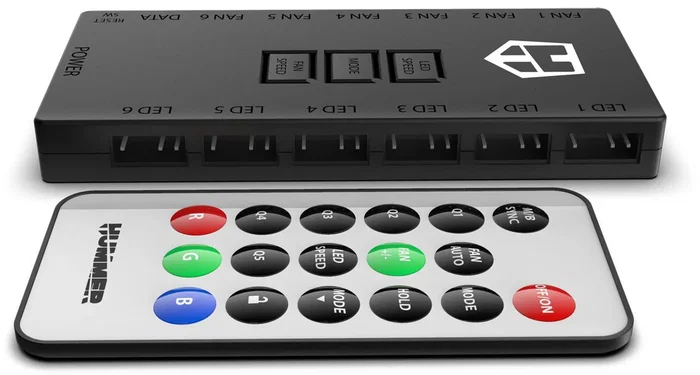 Nox R-HUB Controlador ARGB Universal con Mando a Distancia, Hub 12 Puertos (6x Ventiladores + 6x Dispositivos), Sincronización Mystic Light/RGB/Aura Sync