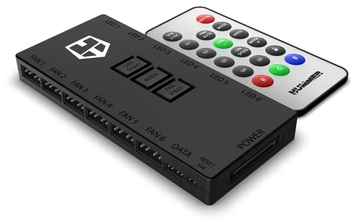 Nox R-HUB Controlador ARGB Universal con Mando a Distancia, Hub 12 Puertos (6x Ventiladores + 6x Dispositivos), Sincronización Mystic Light/RGB/Aura Sync