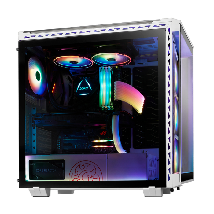 XPG BATTLECRUISER Torre Media Blanca PC Gaming con 4 ventiladores ARGB, Cristal Templado, USB-C, E-ATX