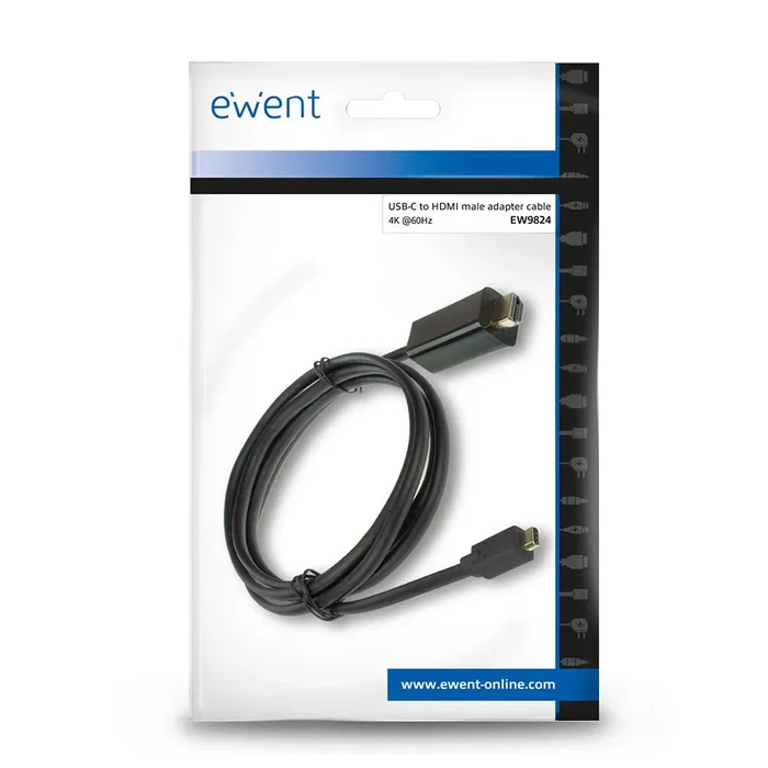 Ewent EW9824 Adaptador USB-C a HDMI Cable 2 Metros Negro - 4K Ultra HD 4096x2160 Pixeles a 60 Hz, Conectores Derecho Macho