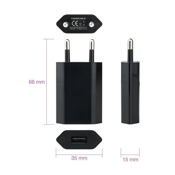 Nanocable Mini Cargador USB 5V 1A Negro