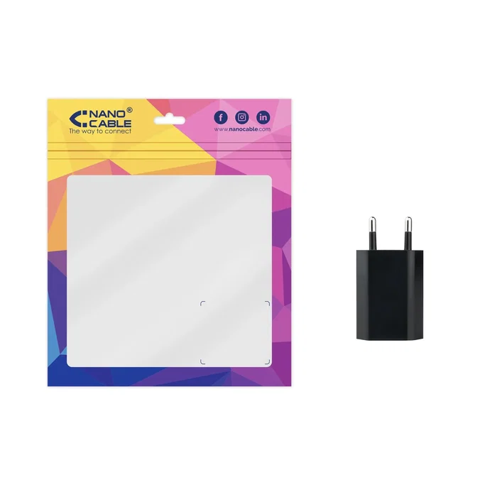 Nanocable 10.10.2002 Cargador USB AC Mini 5V 1A Universal, Corriente Alterna, Negro, Enchufe Tipo C, Certificación CE y RoHS