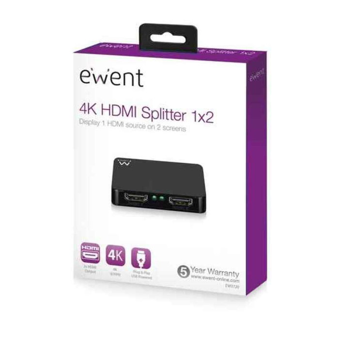 Ewent EW3720 Divisor HDMI 1x2 4K a 30Hz Negro Ewent EW3720 Divisor HDMI 1x2 4K a 30Hz Negro