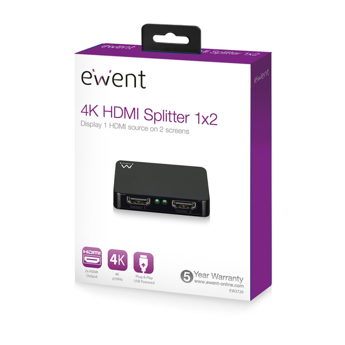 SoorTa Repartidor HDMI Activo 1 en 2, 4K@30Hz, Alimentado por USB, EWR010 SoorTa Repartidor HDMI Activo 1 en 2, 4K@30Hz, Alimentado por USB, EWR010