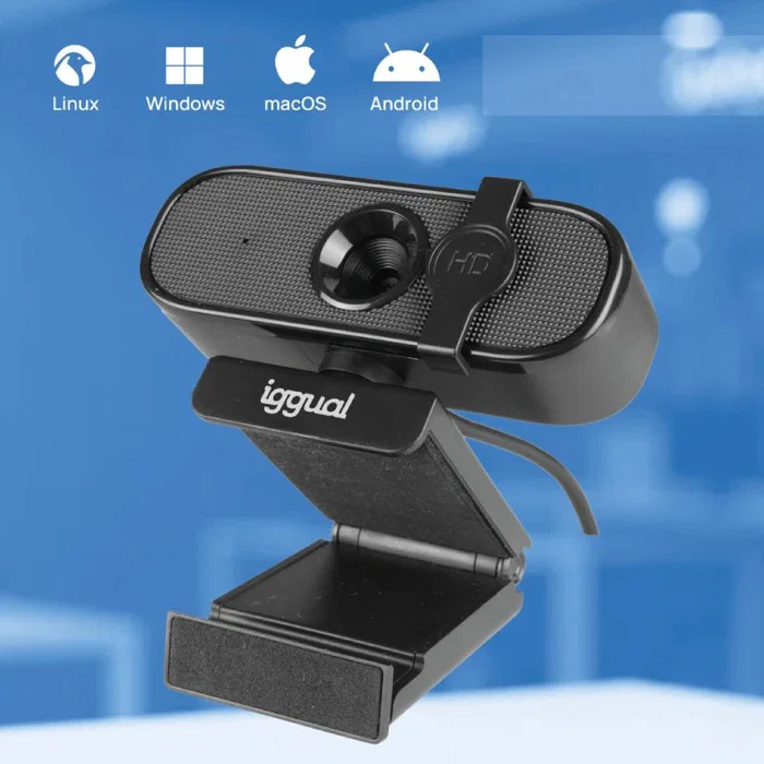 Iggual Webcam WC1080 Full HD 1080p - Cámara USB para Videollamadas con Micrófono Integrado, Plug & Play y Tapa Protectora