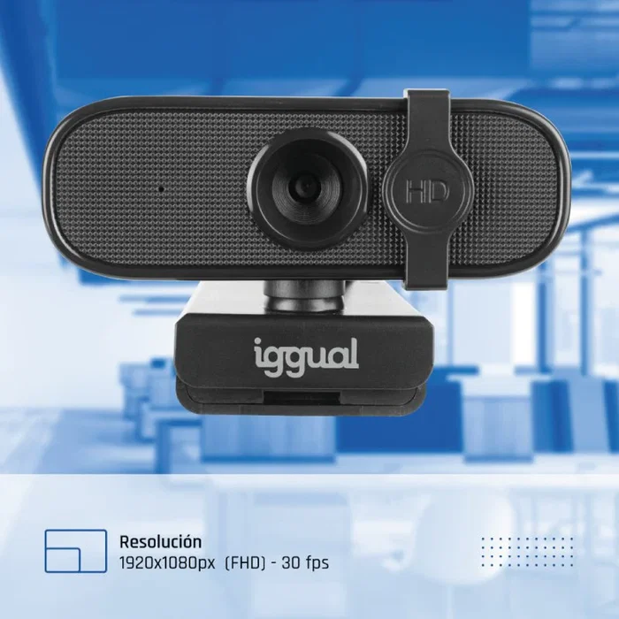 Iggual Webcam WC1080 Full HD 1080p - Cámara USB para Videollamadas con Micrófono Integrado, Plug & Play y Tapa Protectora