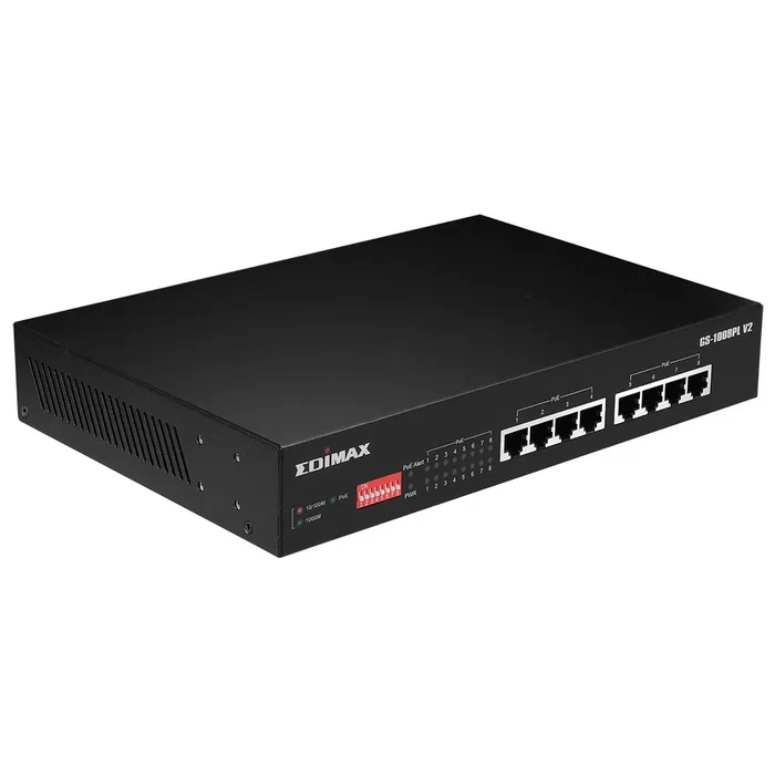 Edimax GS-1008PL V2 Switch Gestionado L2, Gigabit Ethernet 8 Puertos, PoE+ (Alimentación 70W), Montaje en Rack 1U, Negro