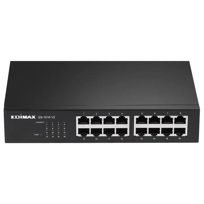 Edimax GS-1016 V2 Switch Gestionado 16 Puertos Gigabit (10/100/1000) Negro, 32 Gbit/s, Montaje Rack/Pared, QoS, Full Duplex, Sin Ventilador