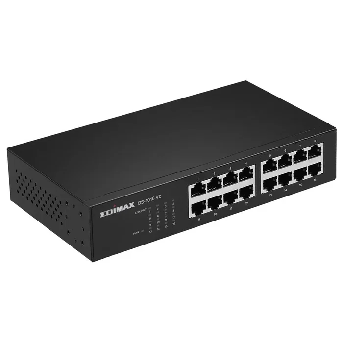 Edimax GS-1016 V2 Switch Gestionado 16 Puertos Gigabit (10/100/1000) Negro, 32 Gbit/s, Montaje Rack/Pared, QoS, Full Duplex, Sin Ventilador