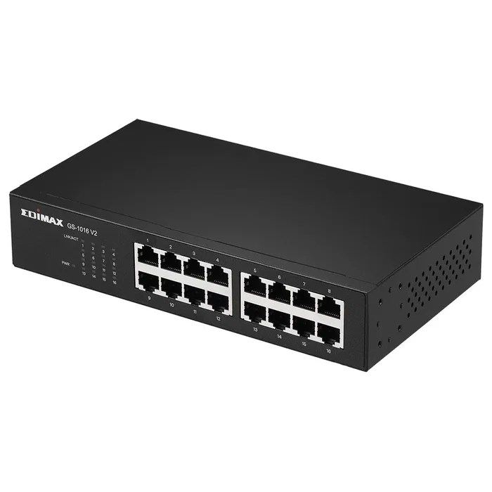 Edimax GS-1016 V2 Switch Gestionado 16 Puertos Gigabit (10/100/1000) Negro, 32 Gbit/s, Montaje Rack/Pared, QoS, Full Duplex, Sin Ventilador