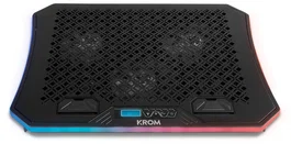 Krom Kooler Base Refrigeradora para Portátil Gaming RGB de 19" con 6 Ventiladores, 10 Modos de Luz, Soporte Smartphone y Hub USB, 2100 RPM - Negro