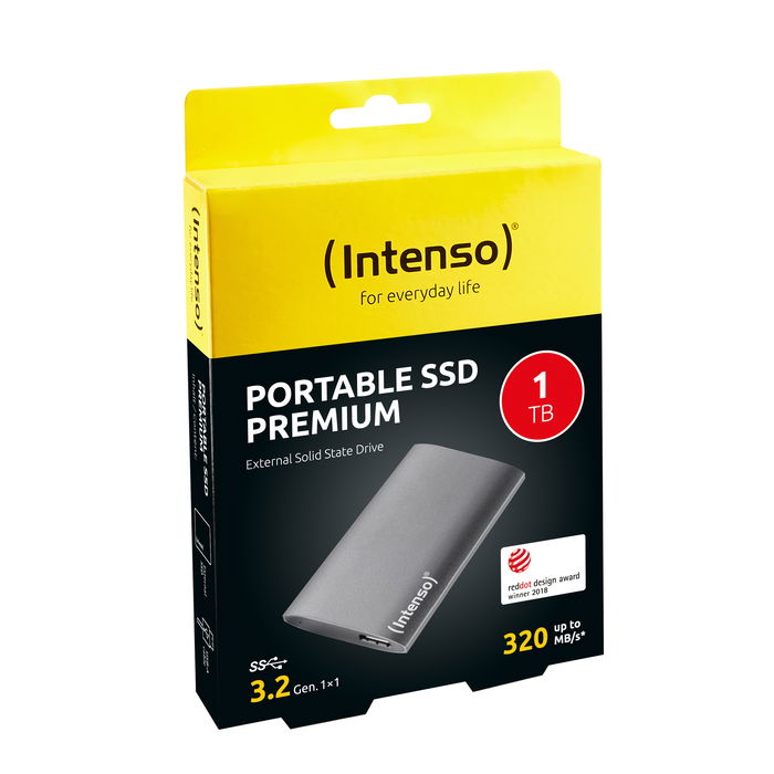 Intenso 3823460 - Disco Duro Externo SSD 1TB USB 3.2, hasta 320 MB/s, Resistente a Golpes, para Windows y Mac