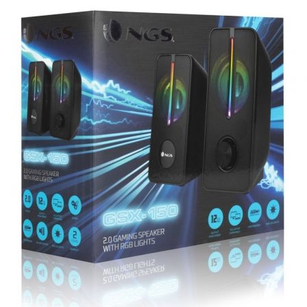 NGS Altavoces GSX-150 2.0 12W con Luces LED RGB Negros para PC/Mac y otros dispositivos, Plug and Play