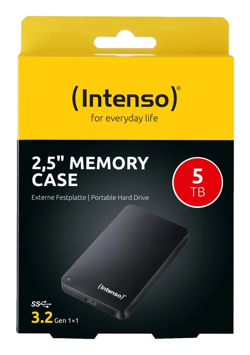 Intenso 6021513 Disco Duro Externo HDD 5 TB 2.5" USB 3.2 Gen 1, 5400 RPM, Velocidad Lectura 85 MB/s, Color Negro