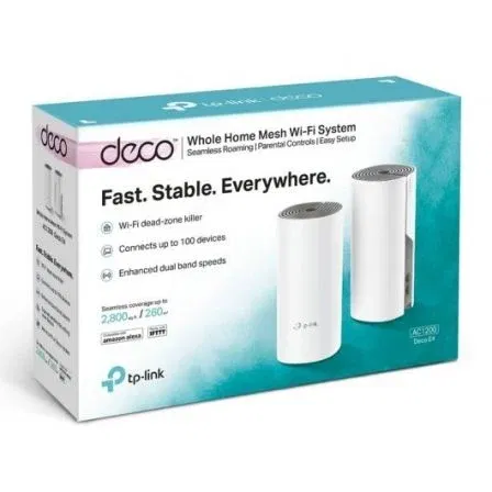 TP-Link Sistema Mesh Deco E4 1200Mbps WiFi Doble Banda 2.4GHz 5GHz Pack 2 Unidades