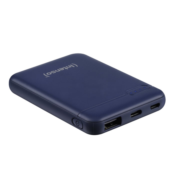 Intenso PowerBank XS5000 DK Blue - 5000 mAh - Batería Externa Portátil con Cables USB-A y USB-C