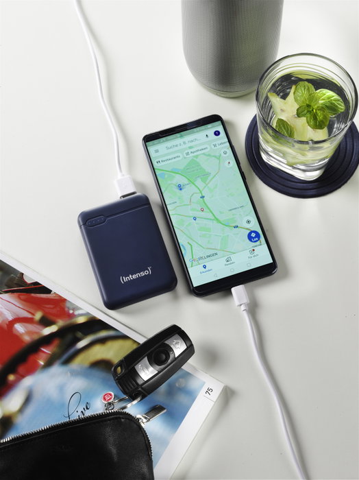 Intenso PowerBank XS5000 DK Blue - 5000 mAh - Batería Externa Portátil con Cables USB-A y USB-C