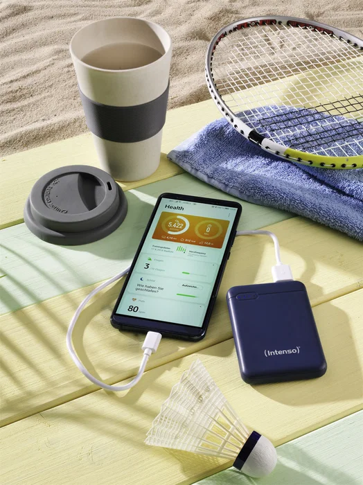 Intenso PowerBank XS5000 - Batería Externa de Polímero de Litio 5000 mAh Azul con Puerto USB Tipo-C y Micro-USB, incluye Cable USB A a USB C