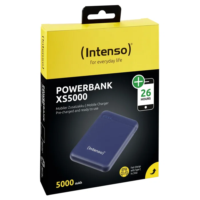 Intenso PowerBank XS5000 - Batería Externa de Polímero de Litio 5000 mAh Azul con Puerto USB Tipo-C y Micro-USB, incluye Cable USB A a USB C