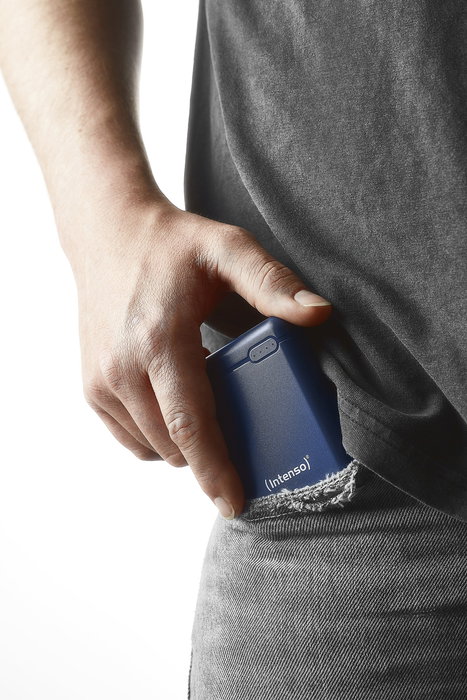 Intenso XS10000 Power Bank 10000 mAh Azul, Batería Externa de Polímero de Litio con Pantalla LED, Carga Dual USB-A y USB Type-C, Incluye Cable USB-A a USB-C