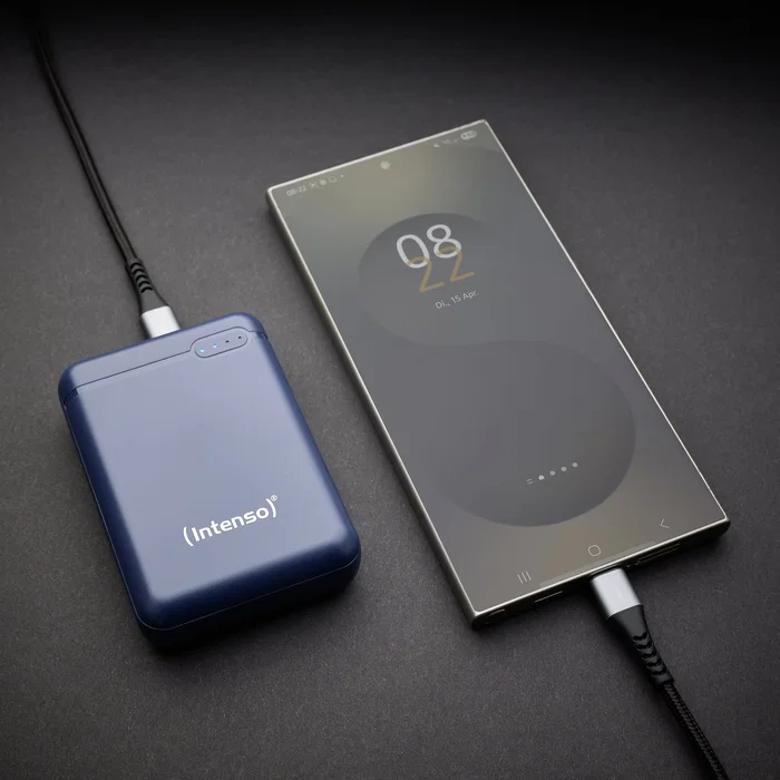 Intenso XS10000 Power Bank 10000 mAh Azul, Batería Externa de Polímero de Litio con Pantalla LED, Carga Dual USB-A y USB Type-C, Incluye Cable USB-A a USB-C
