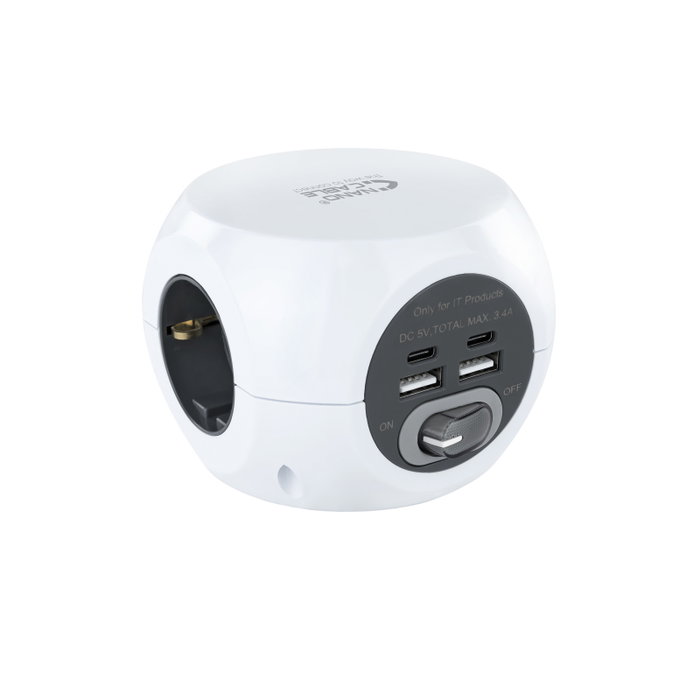 Nanocable Regleta 3 Enchufes con 4 USB (2 USB-A y 2 USB-C) Blanca Nanocable Regleta 3 Enchufes con 4 USB (2 USB-A y 2 USB-C) Blanca