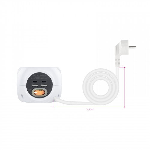 Nanocable Regleta 3 Enchufes con 4 USB (2 USB-A y 2 USB-C) Blanca Nanocable Regleta 3 Enchufes con 4 USB (2 USB-A y 2 USB-C) Blanca