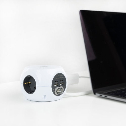Nanocable Regleta 3 Enchufes con 4 USB (2 USB-A y 2 USB-C) Blanca Nanocable Regleta 3 Enchufes con 4 USB (2 USB-A y 2 USB-C) Blanca