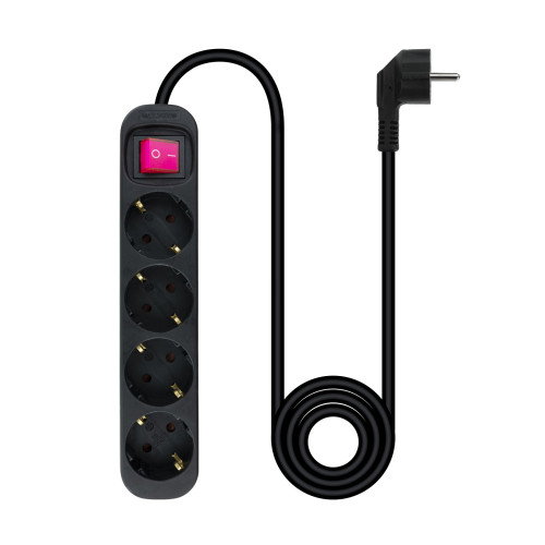 Nanocable Regleta de 4 Tomas con Interruptor y Cable de 1,4 m Negra