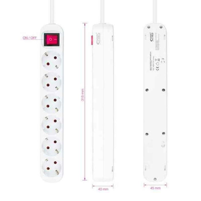 Nanocable Regleta de 6 tomas con interruptor y cable de 1,4 m Blanca
