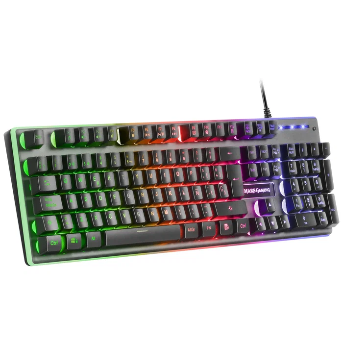 Mars Gaming MK220FR Teclado Gaming USB Layout Francés Negro y Gris con Teclas H-MECH, Iluminación RGB FRGB Rainbow y Efecto Halo