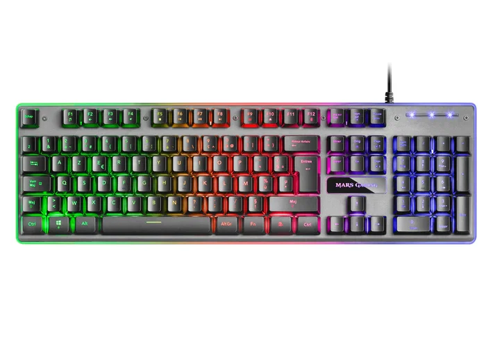 Mars Gaming MK220FR Teclado Gaming USB Layout Francés Negro y Gris con Teclas H-MECH, Iluminación RGB FRGB Rainbow y Efecto Halo