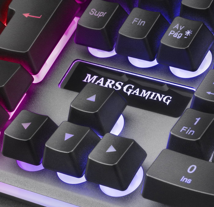Mars Gaming MK220FR Teclado Gaming USB Layout Francés Negro y Gris con Teclas H-MECH, Iluminación RGB FRGB Rainbow y Efecto Halo
